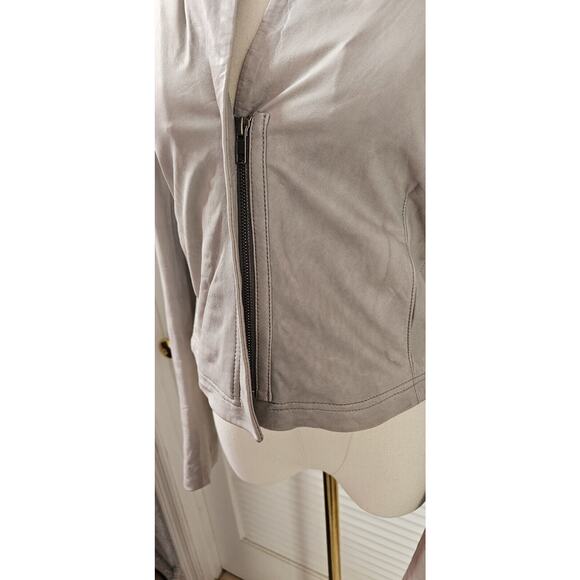 Theory Grey Lavella Soft Leather Long Sleeve Crop Motorcycle Jacket Size 2 - Picture 3 of 7